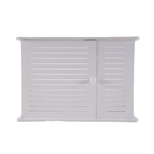 White Storage Cabinet with Louvered Doors