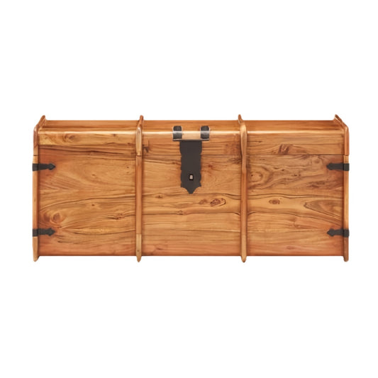 Solid Wood Storage Chest with Metal Hardware, Rectangular Trunk